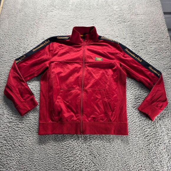 Abercrombie & Fitch Track Jacket Mens Large Red Polyester‎ Athletic Fit Full Zip - Picture 1 of 9